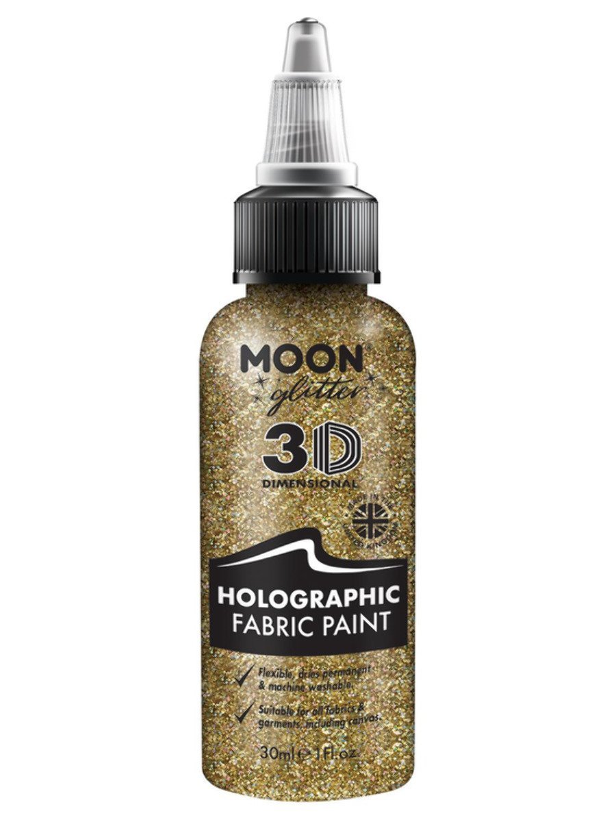 Smiffys Moon Glitter Holographic Glitter Fabric Paint Black Fancy Dress Gold