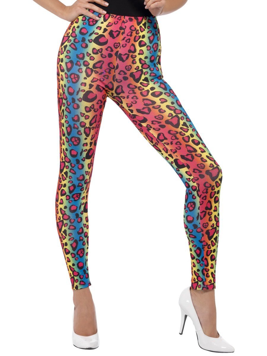 Smiffys Neon Leopard Print Leggings Fancy Dress