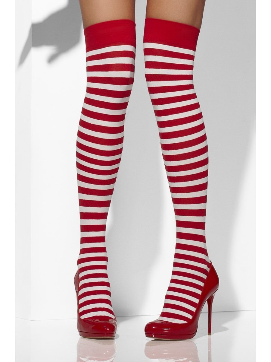 Click to view product details and reviews for Smiffys Opaque Hold Ups Red White Striped Fancy Dress.