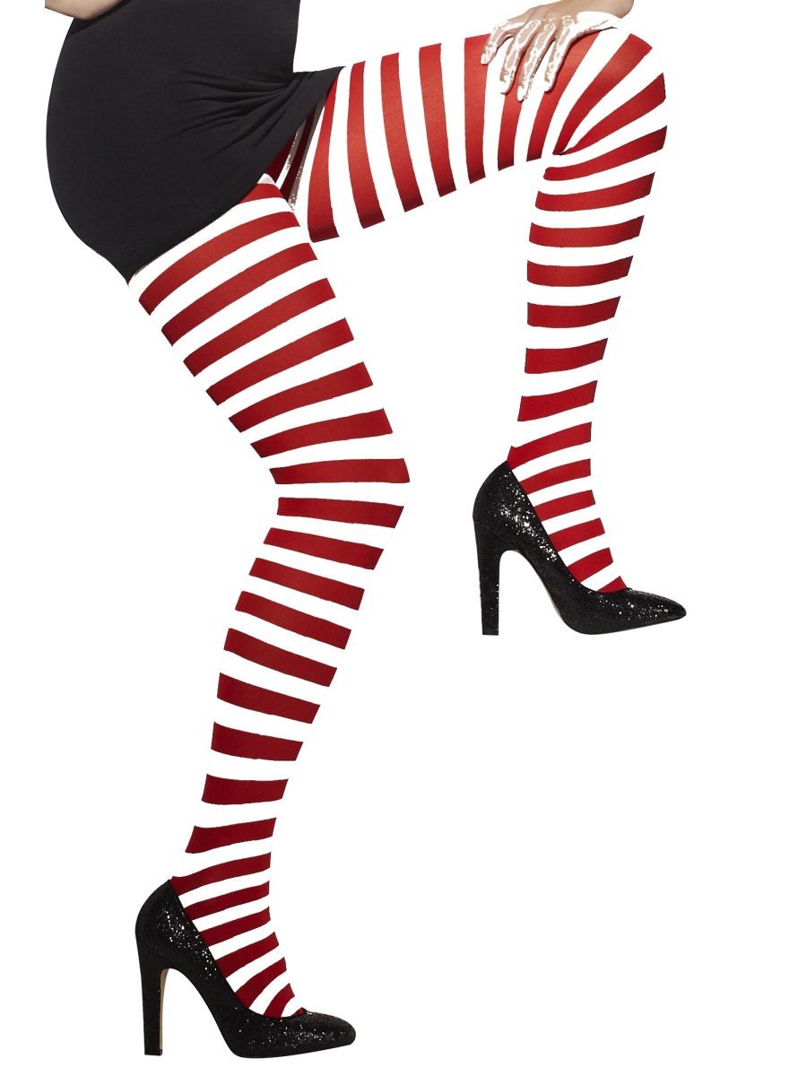 Opaque Tights, Red & White, Striped | Smiffys