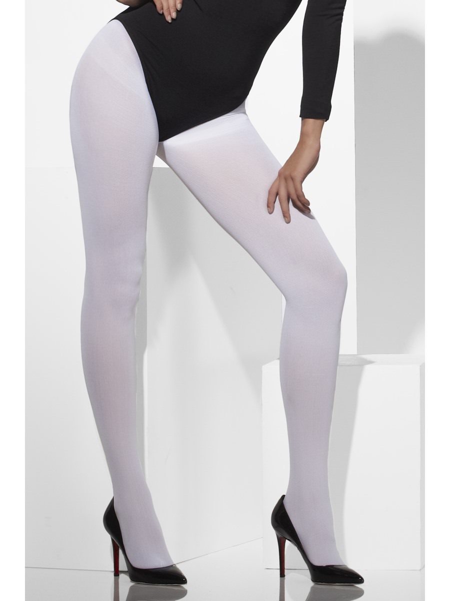 Smiffys Opaque Tights White Fancy Dress