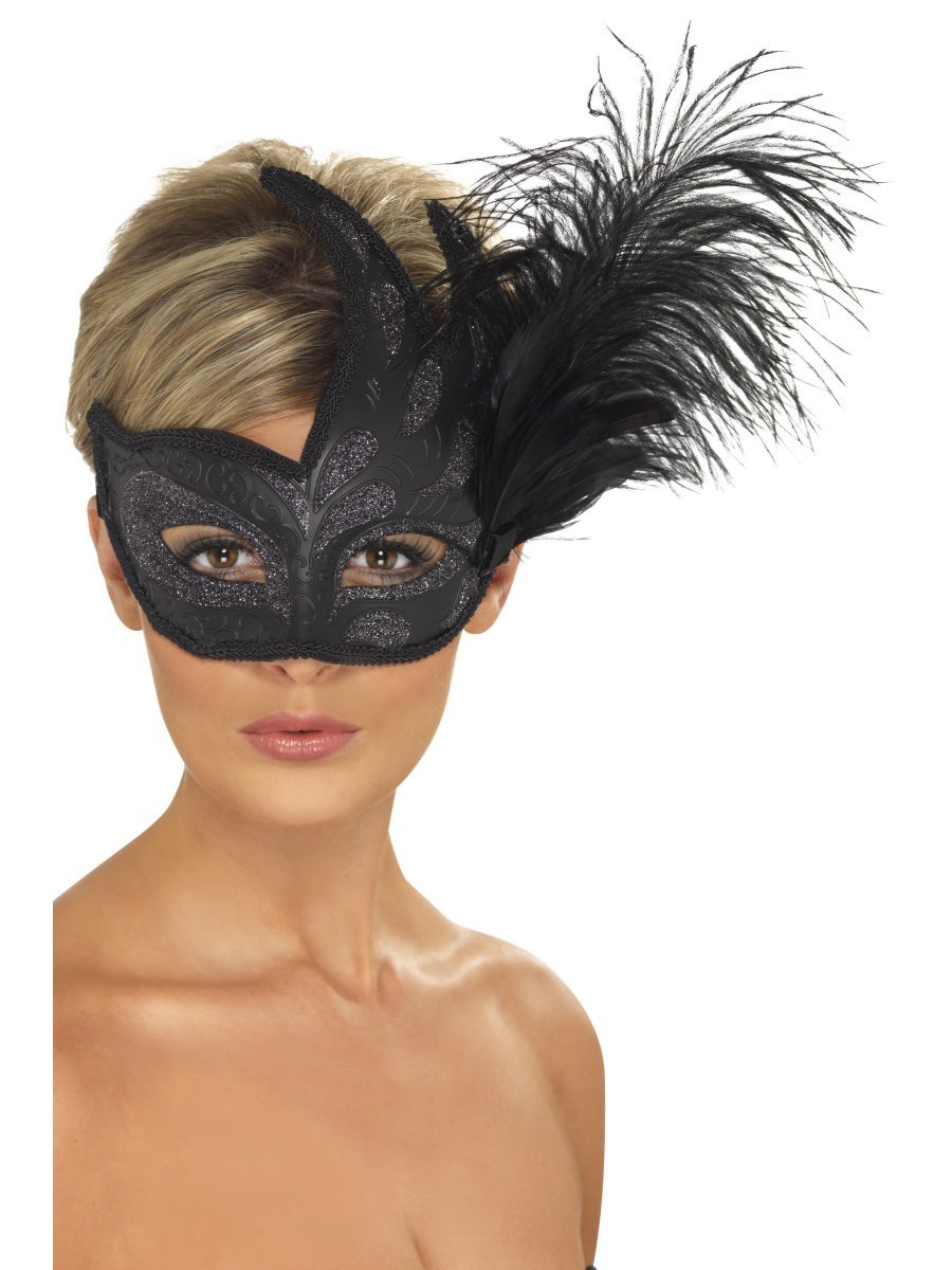 Smiffys Ornate Colombina Feather Mask Fancy Dress