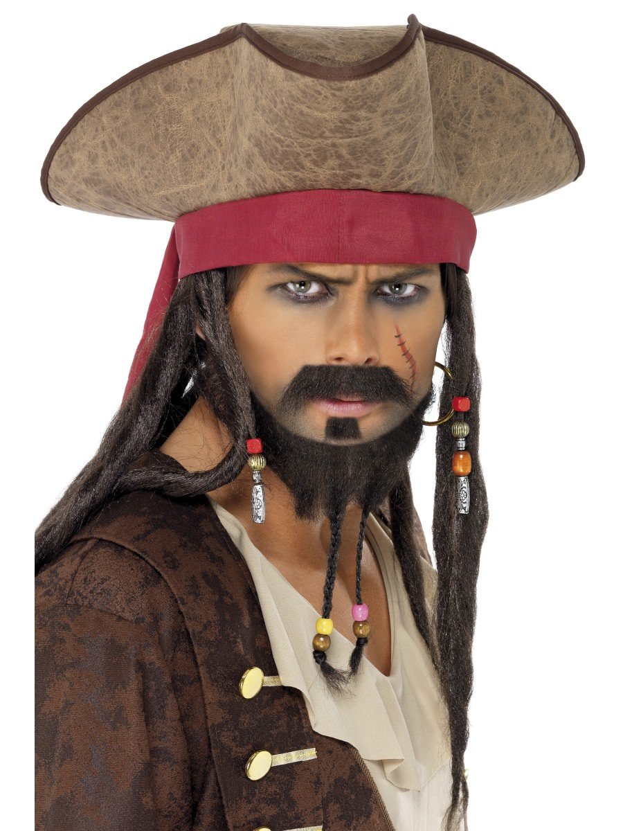 Photos - Fancy Dress Smiffys Pirate Hat, Brown, with Hair Dreadlocks - 