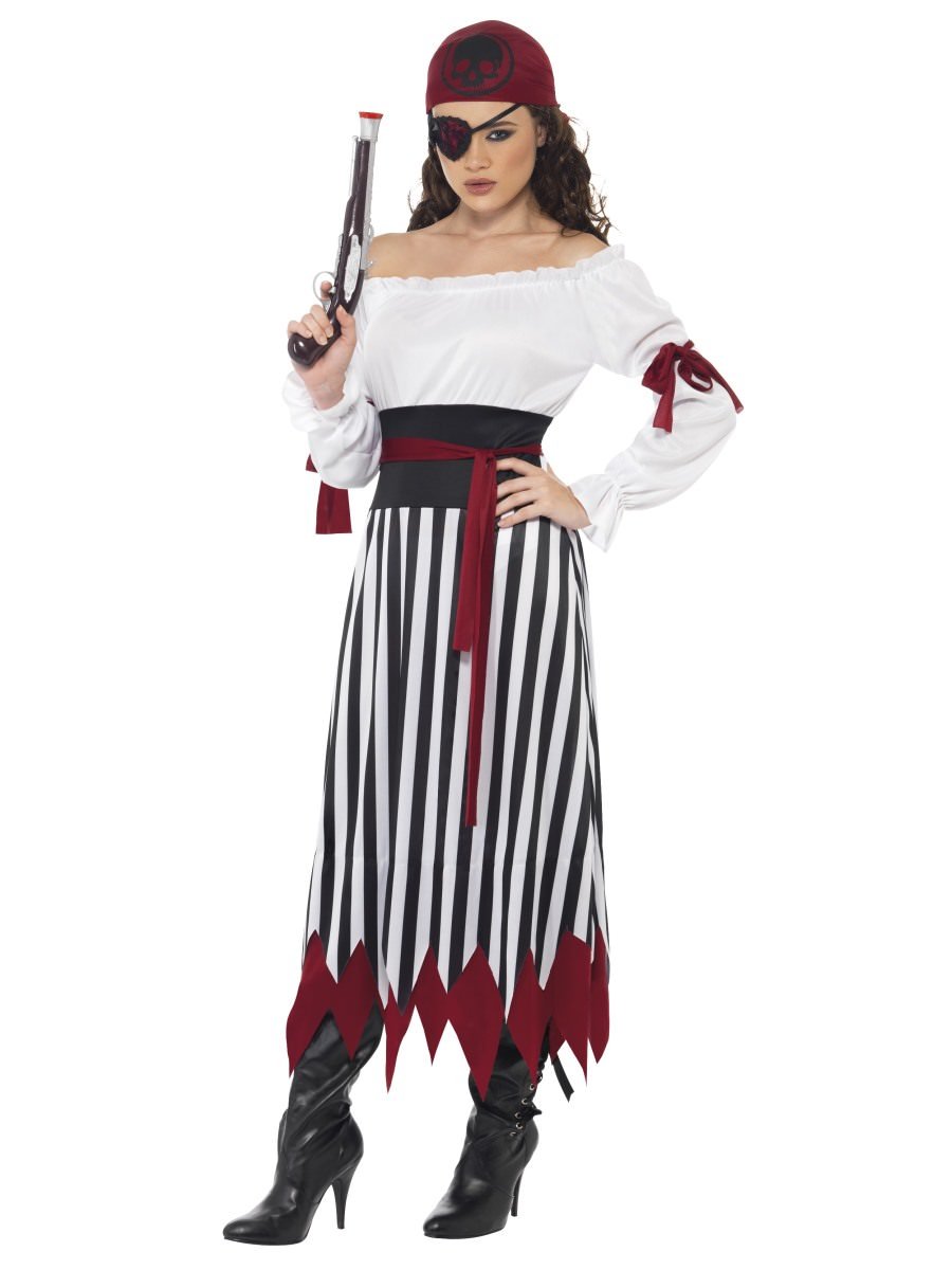 Smiffys Pirate Lady Costume Black White Fancy Dress Small Uk 8 10