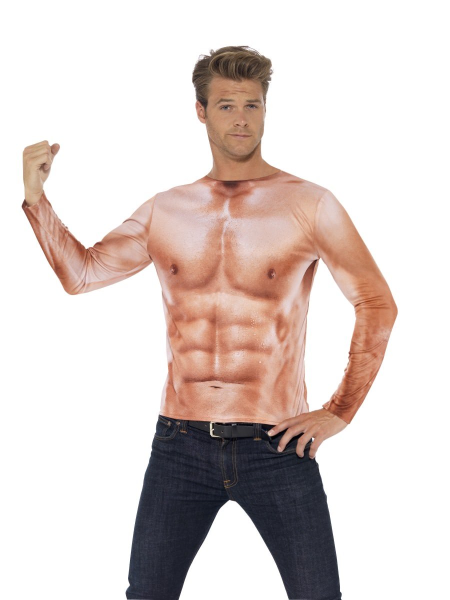 Photos - Fancy Dress Smiffys Realistic Muscle Top - , Medium (Chest 38-40)