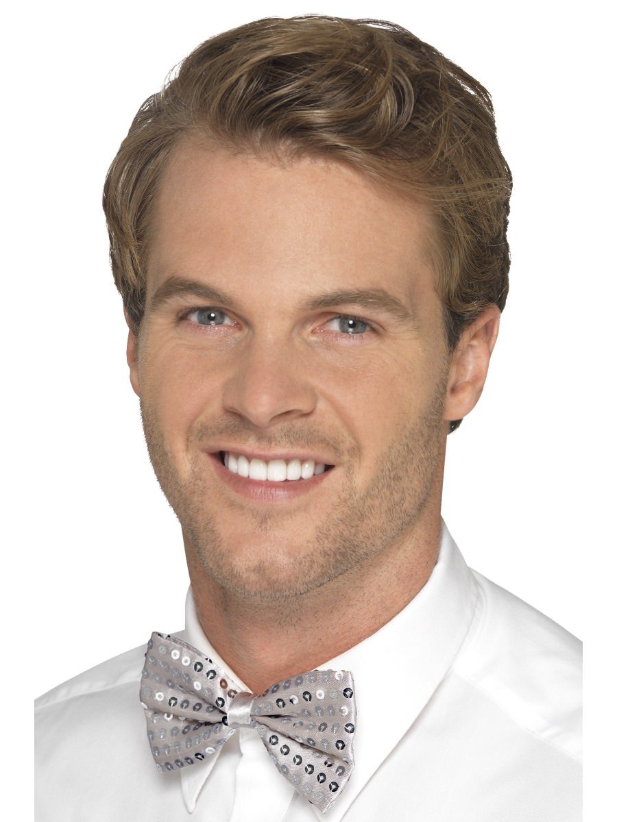 Click to view product details and reviews for Smiffys Sequin Bow Tie Silver Fancy Dress.