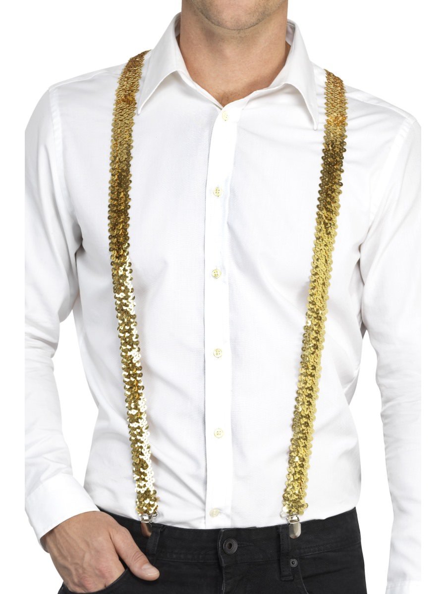 Smiffys Sequin Braces Gold Fancy Dress