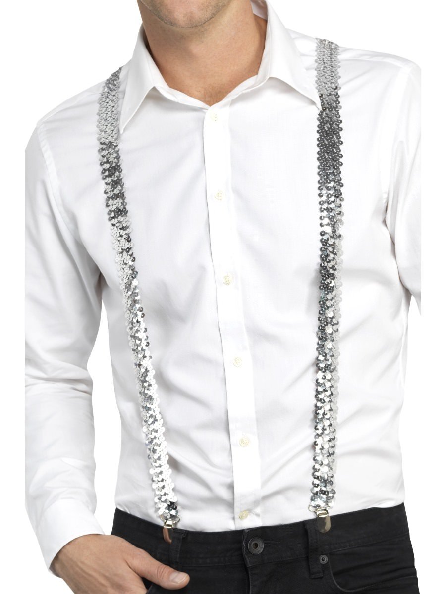Click to view product details and reviews for Smiffys Sequin Braces Silver Fancy Dress.