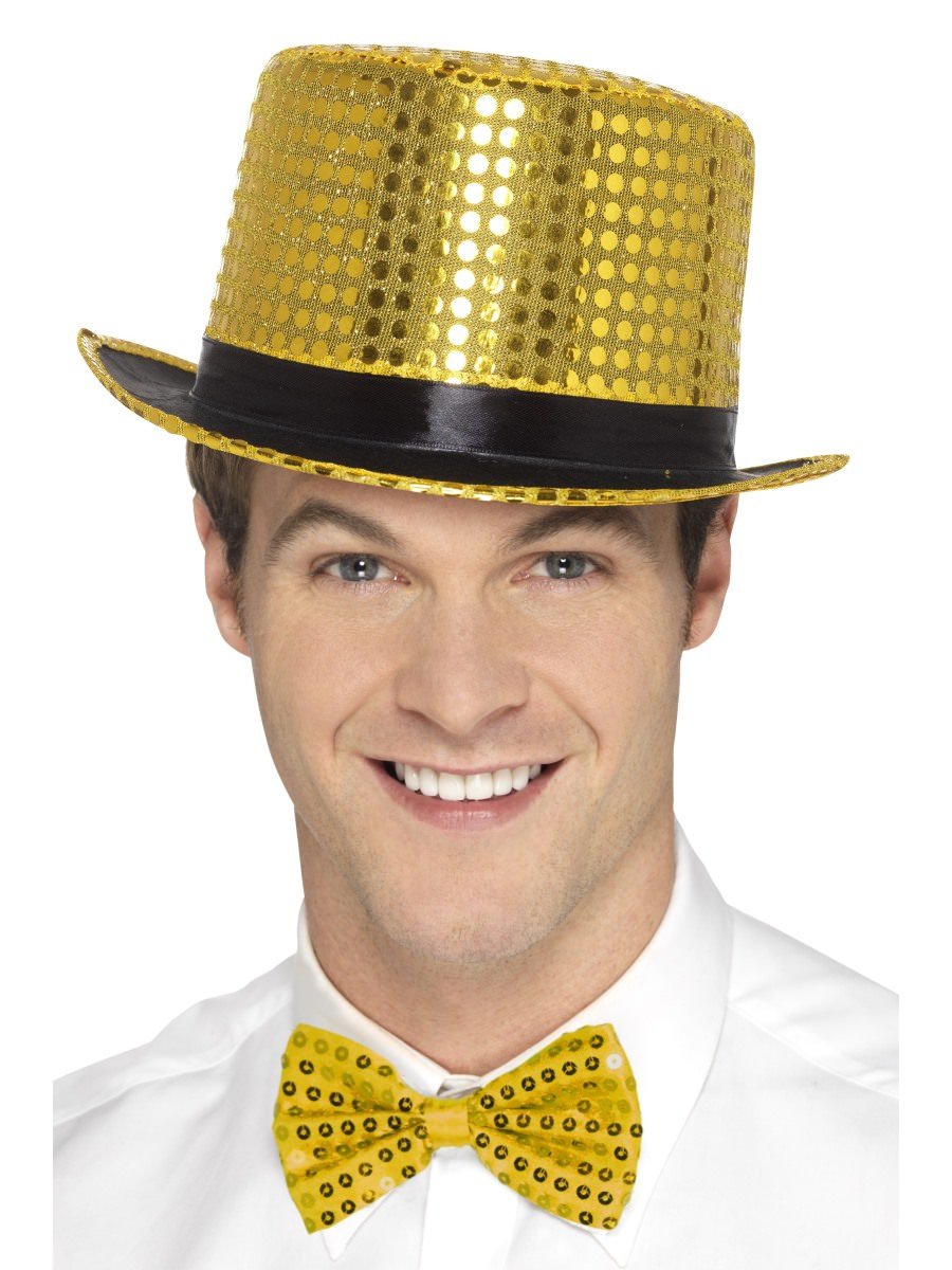 Click to view product details and reviews for Smiffys Sequin Top Hat Gold Fancy Dress.
