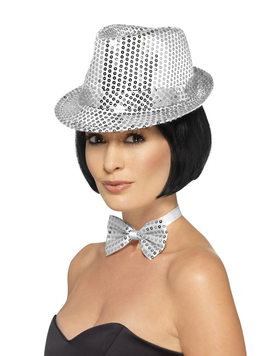 Click to view product details and reviews for Smiffys Sequin Trilby Hat Silver Fancy Dress.