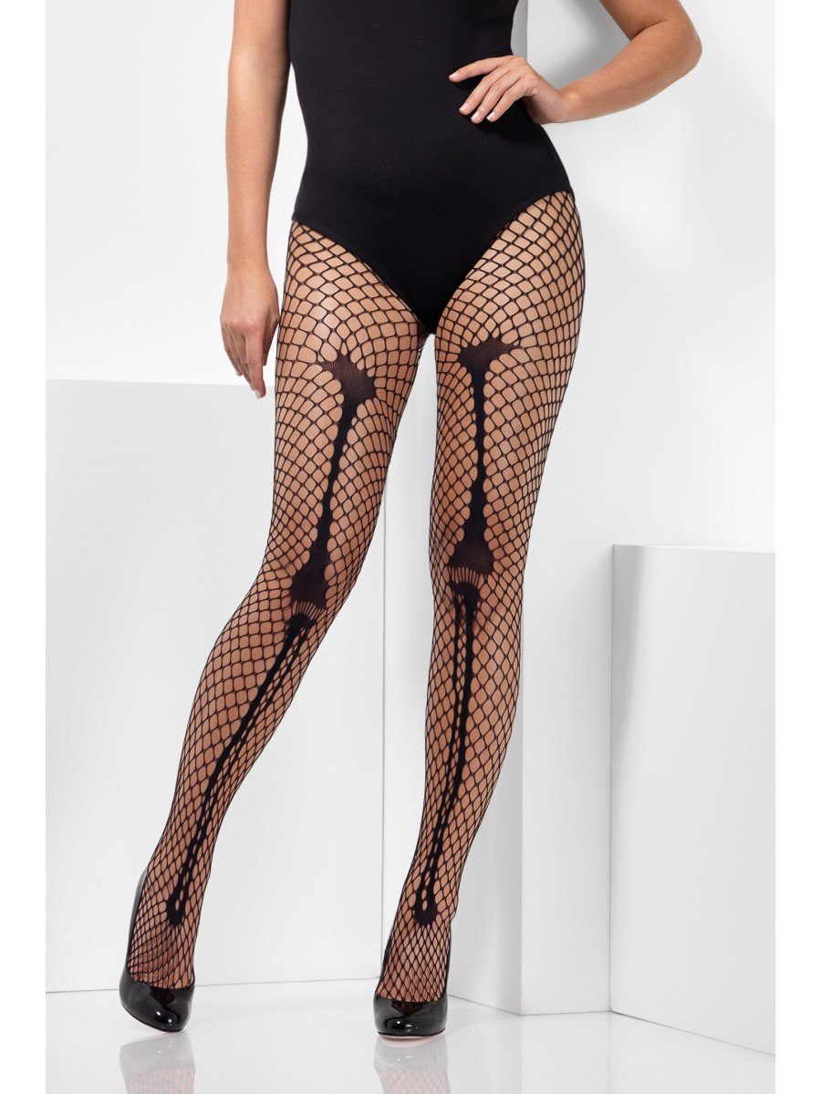 Smiffys Skeleton Bone Net Tights Fancy Dress