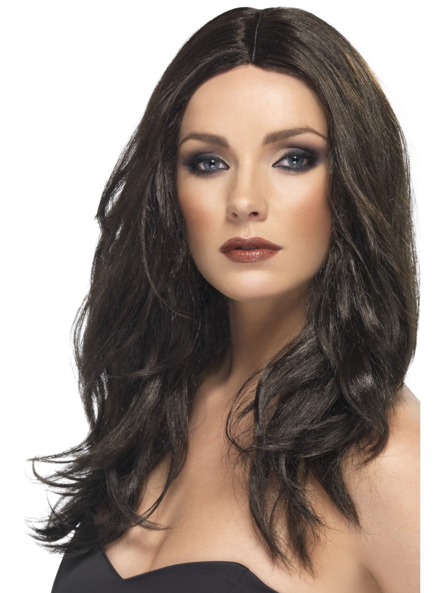 Smiffys Superstar Wig Dark Brown Fancy Dress