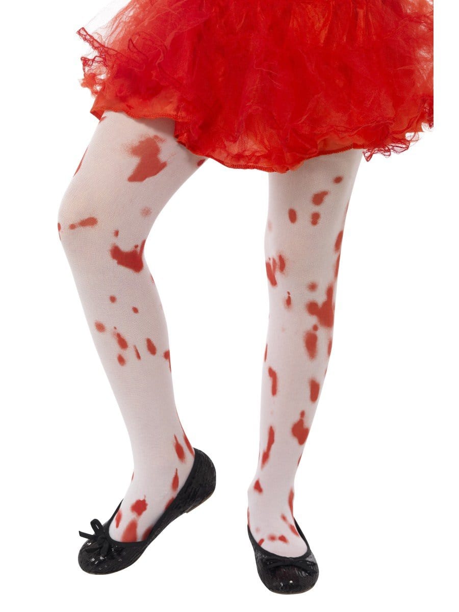 Smiffys Tights White With Blood Stain Print Age 6 12 Fancy Dress