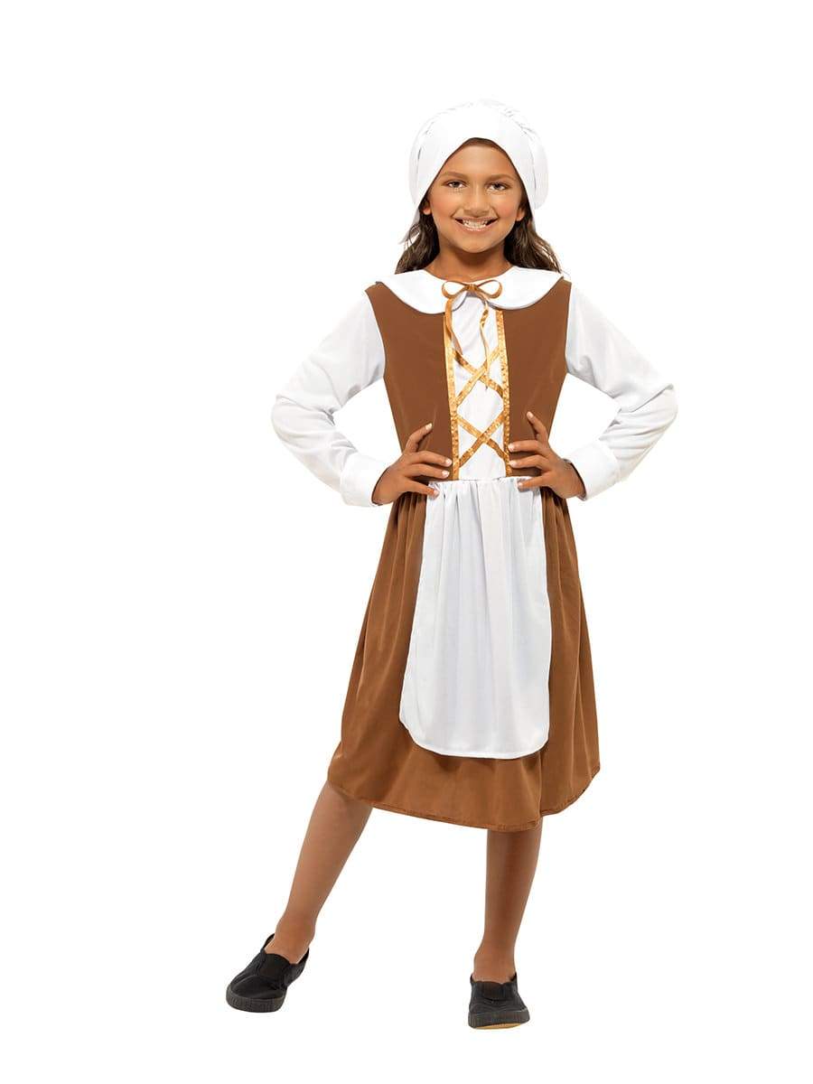 Smiffys Tudor Girl Costume Brown Fancy Dress Medium Age 7 9