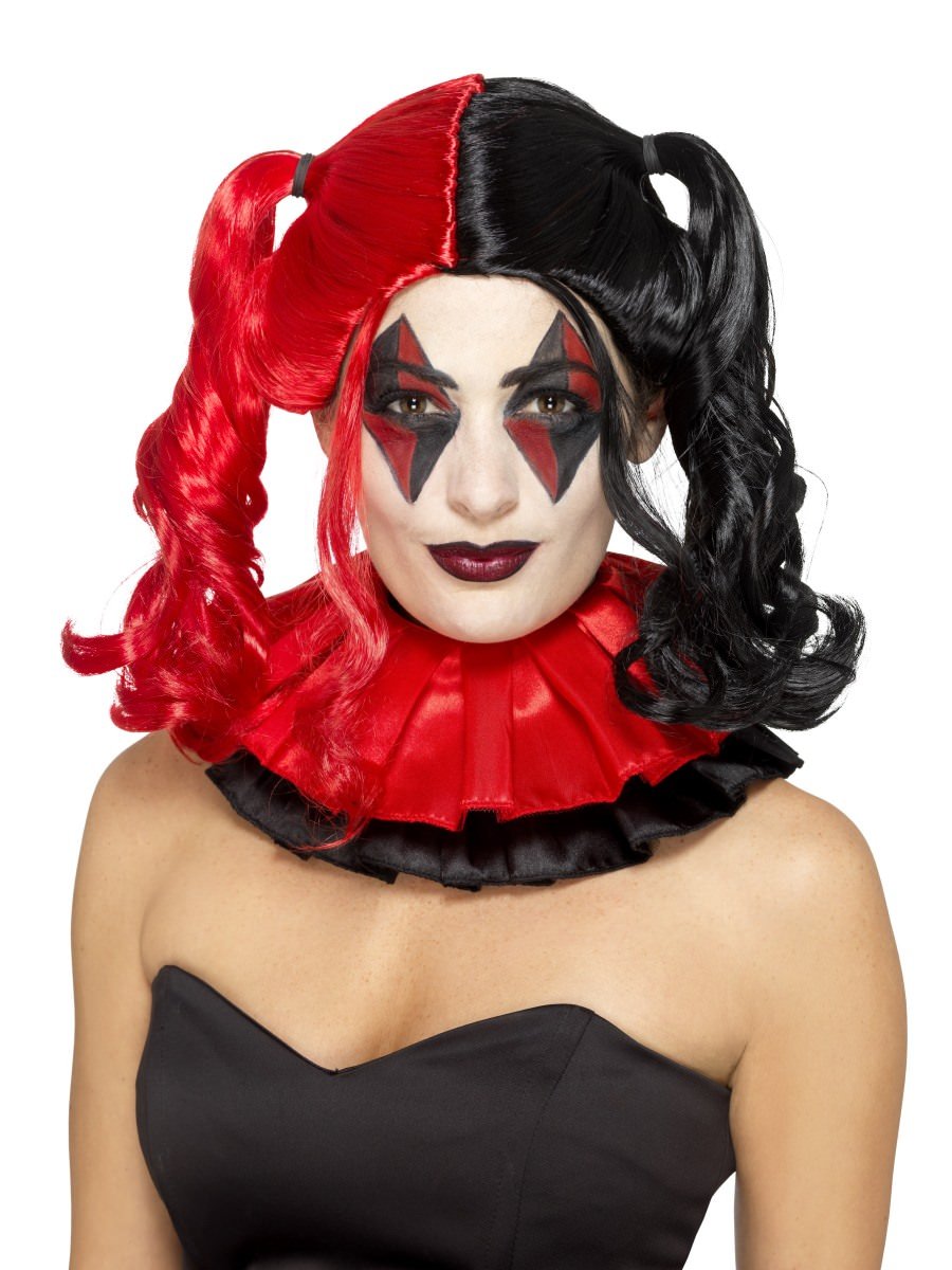 Smiffys Twisted Harlequin Wig Black Red Fancy Dress