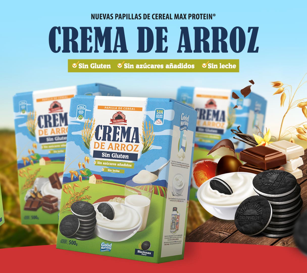 Max Protein - Crema de arroz sin gluten 500 g - Crema de arroz con sabor