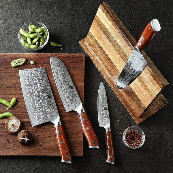 4 Piece Set Damascus Steel Kitchen Knives with Rosewood Handles | TOROS ...