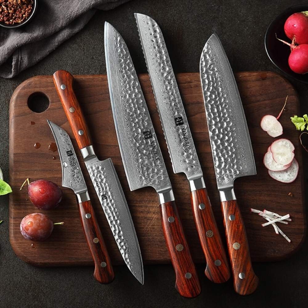 5 Pieces 67 Layers VG10 Hammered Damascus Steel Kitchen Knives Set ...