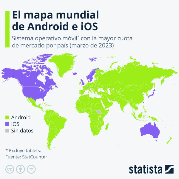 El mapa mundial de Android e iOS