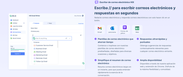 Escritor de correo electrónico HIX Escriba // para escribir correos electrónicos y respuestas en segundos