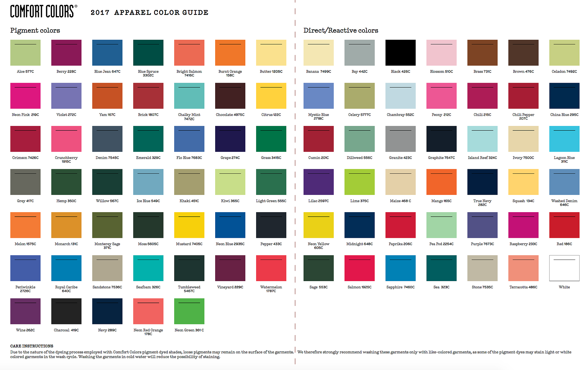 Comfort Color Chart