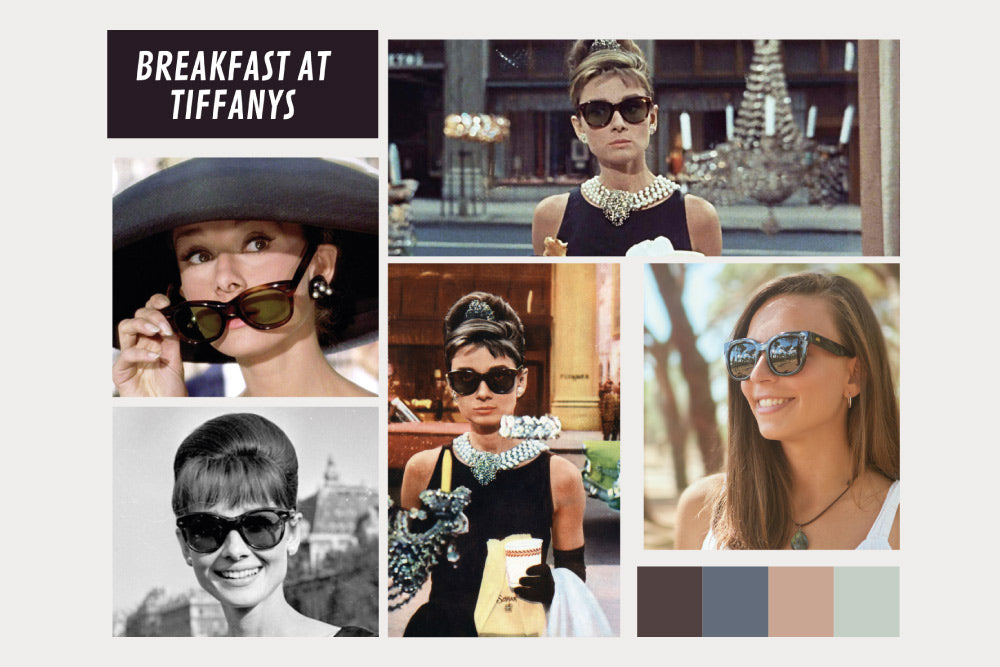 Gafas de sol tipo cat eye en película Breakfast in Tiffanys protagonizada por Audrey Hepburn, junto a gafas de sol Southcal de Hanukeii