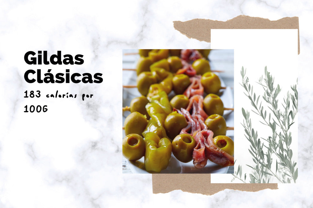 Gildas clásicas: Guindillas en vinagre, con anchoas y aceitunas para tapear 