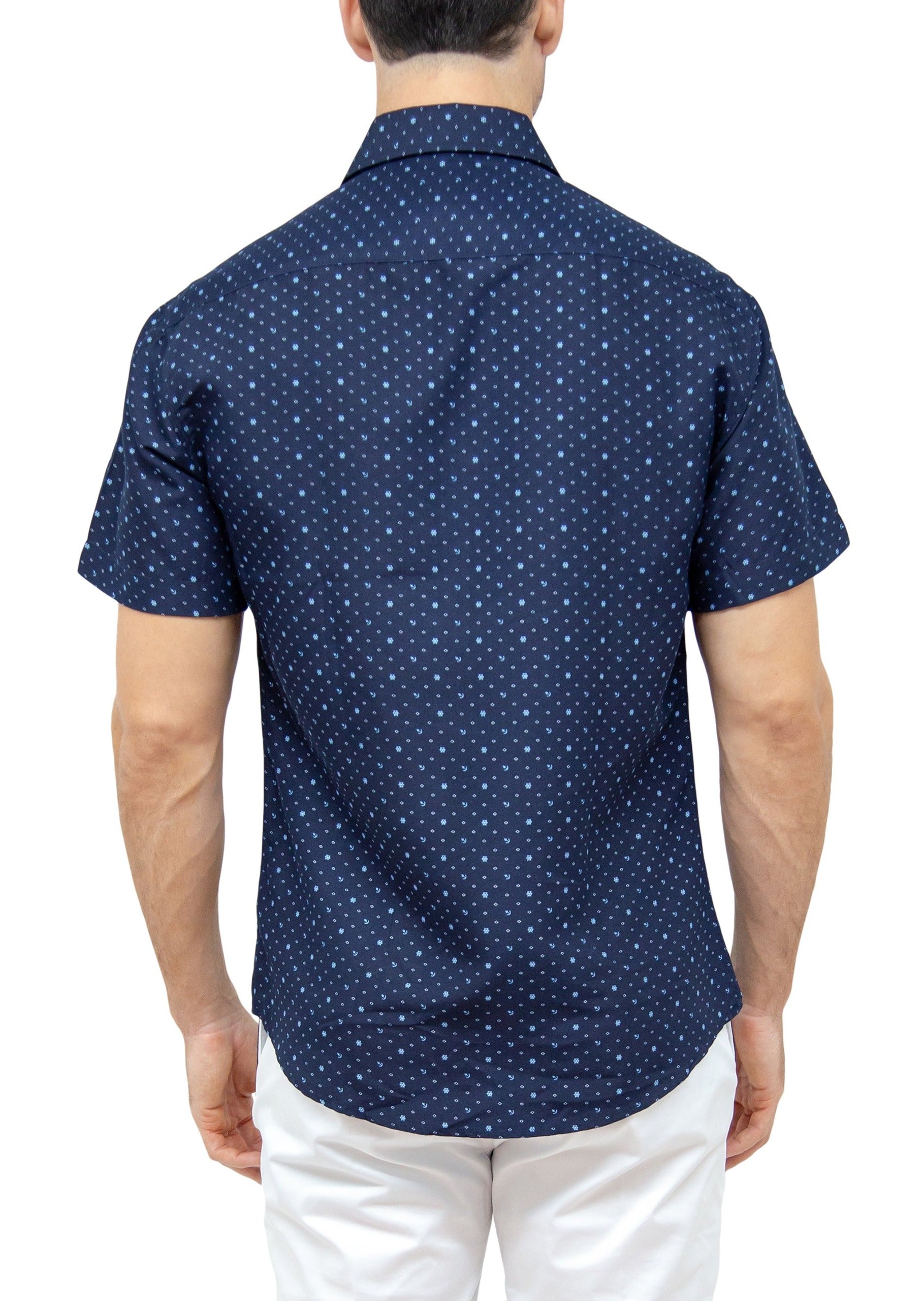 172175 Navy Button Up Short Sleeve Dress Shirt– BC Collection
