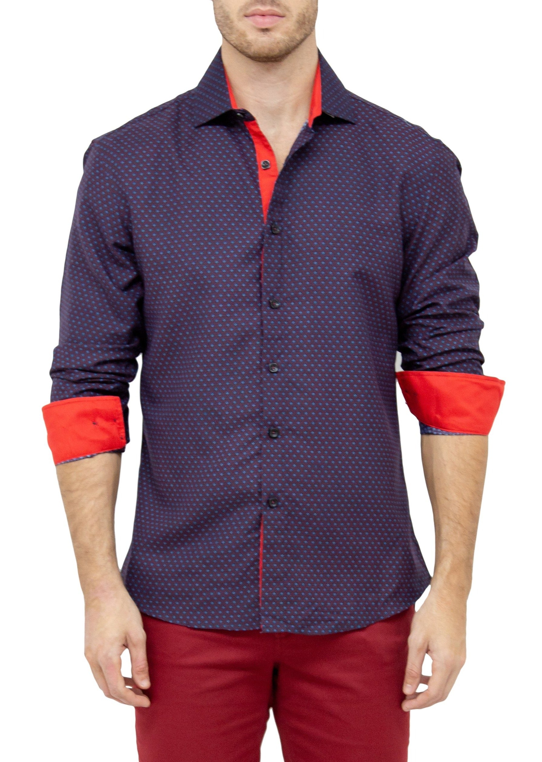 mens red button up short sleeve shirt