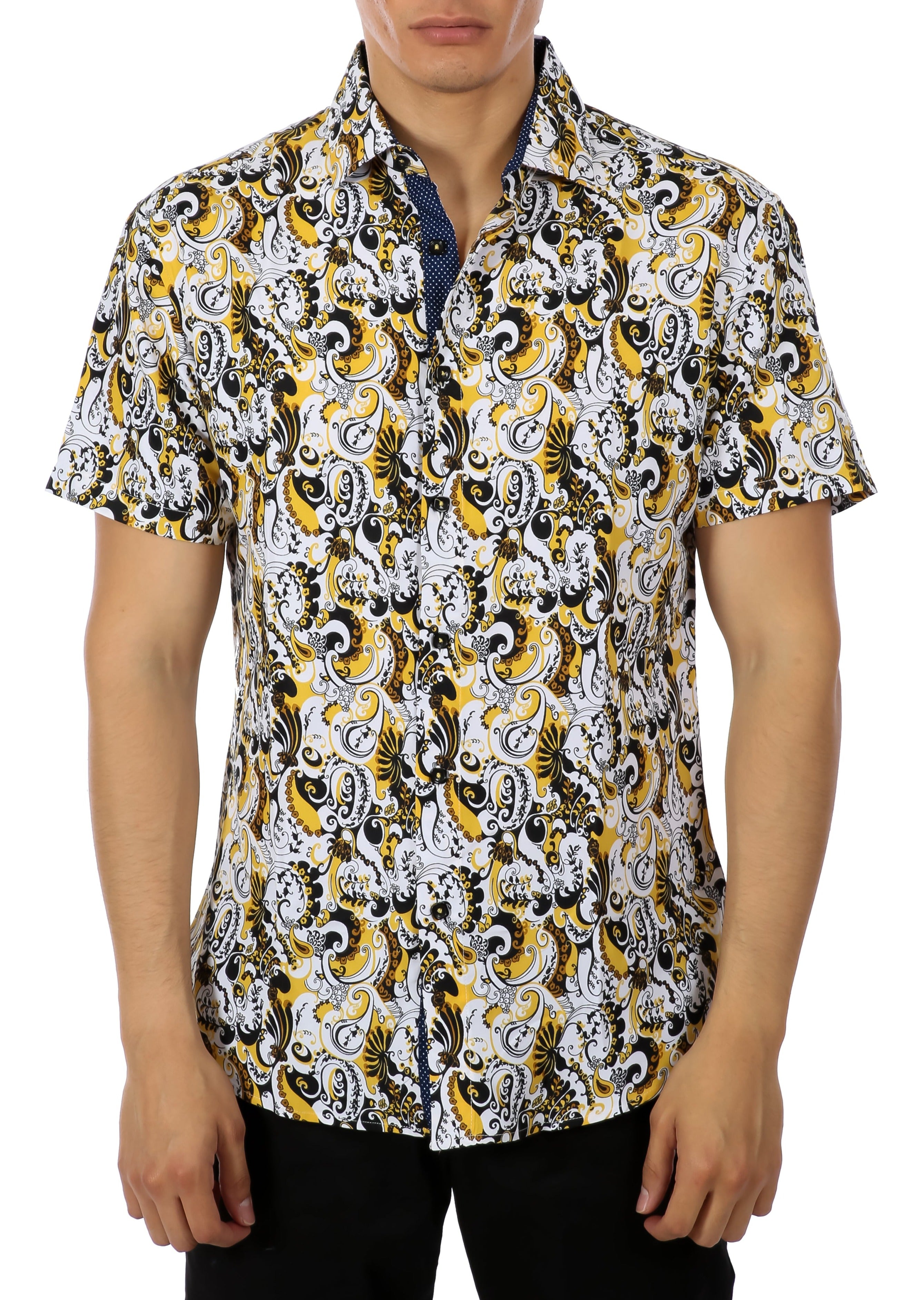 192073 Yellow Button Up Short Sleeve Dress Shirt– BC Collection