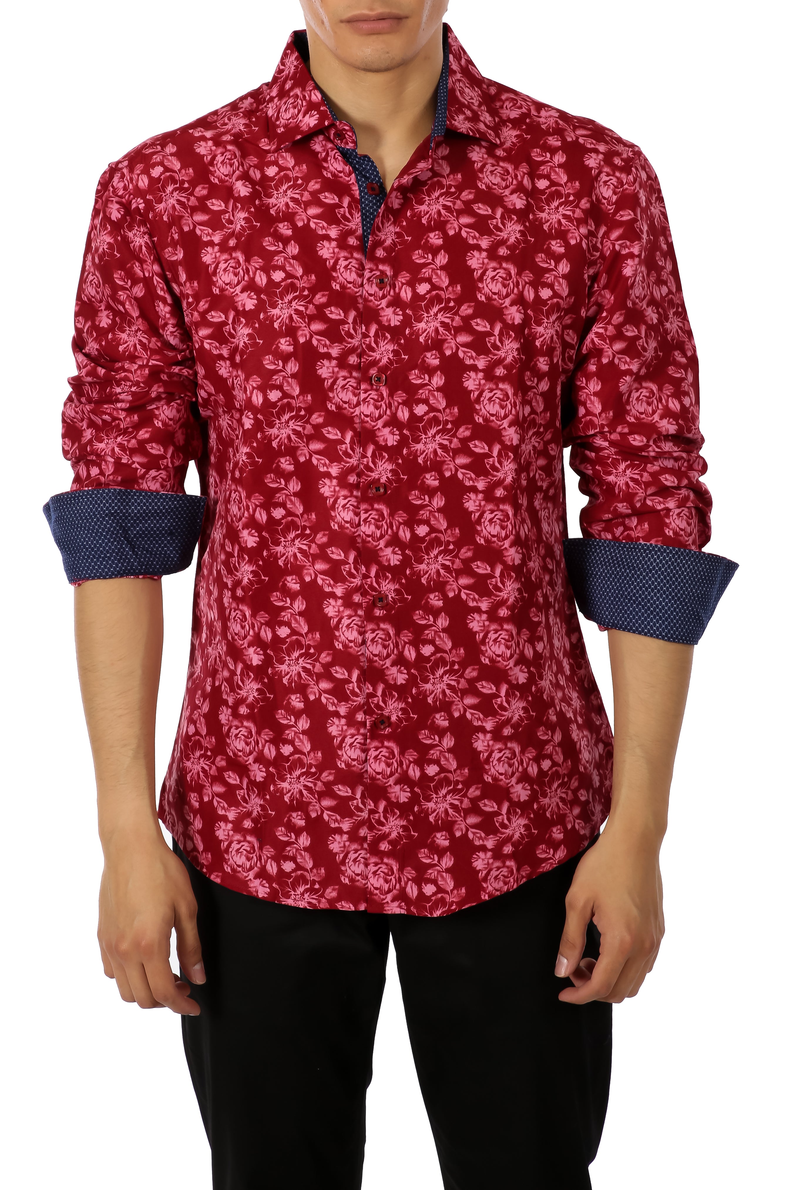 red long sleeve shirt button up