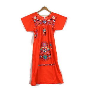 Adult Dress: Orange Mexican Embroided Boho - Colours of Mexico