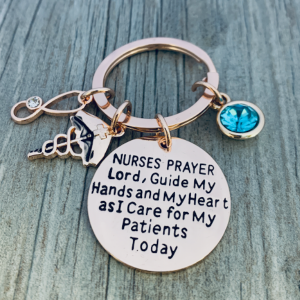 Personalized Nurse Prayer Keychain - Rose Gold Birthstone Nurses ...