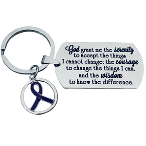 Purple Ribbon Keychain, Serenity Prayer Jewelry