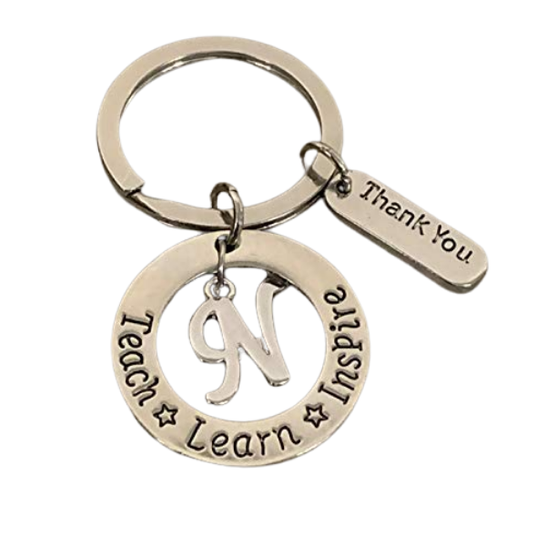 Personalized Teacher Keychain with Letter Charm, Custom Teacher Jewelry ...