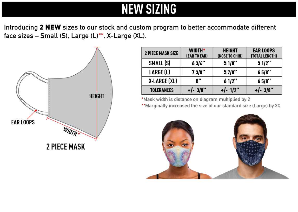 Athletic Knit Reusable Fabric Face Mask Sizing Chart