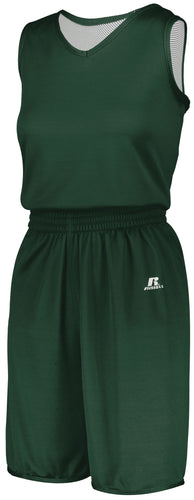 Russell Athletic Ladies Undivided Solid Single Ply Reversible Jersey (5R9DLX), Color 'Dark Green/White'