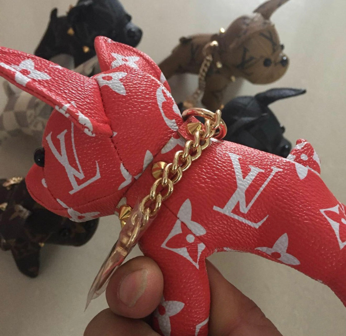 Lv French Bulldog Leather Keychain