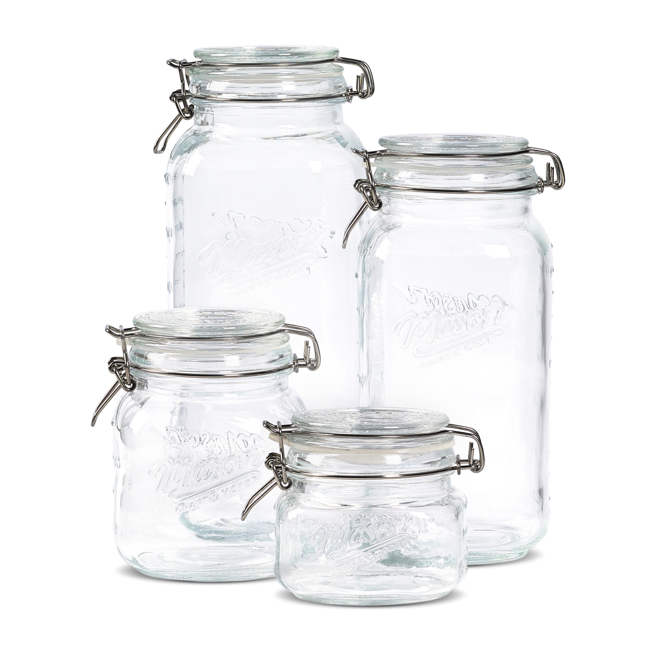 4pc Preserving Jar Set w/ Glass Clamp Lid Mason Craft and More