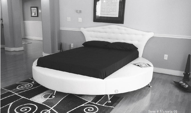 Victoria Platform Leather Round Bed White Color Rooms Select