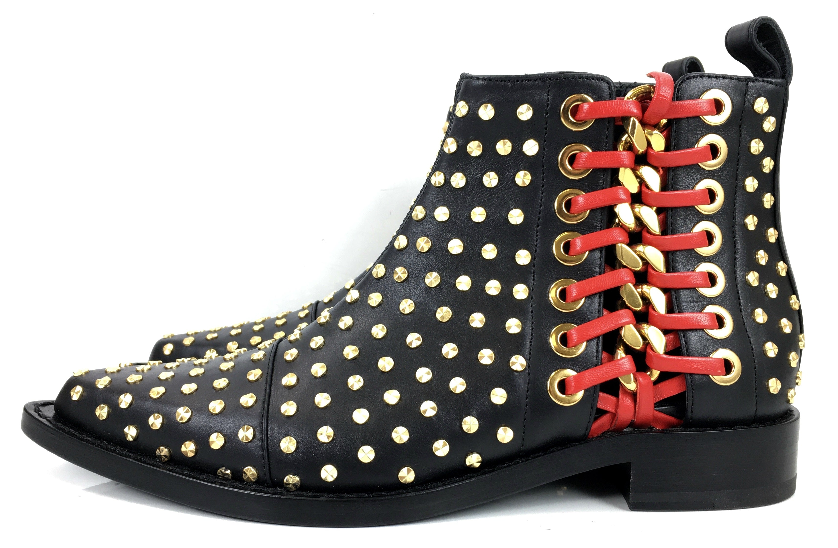 black leather studded boots