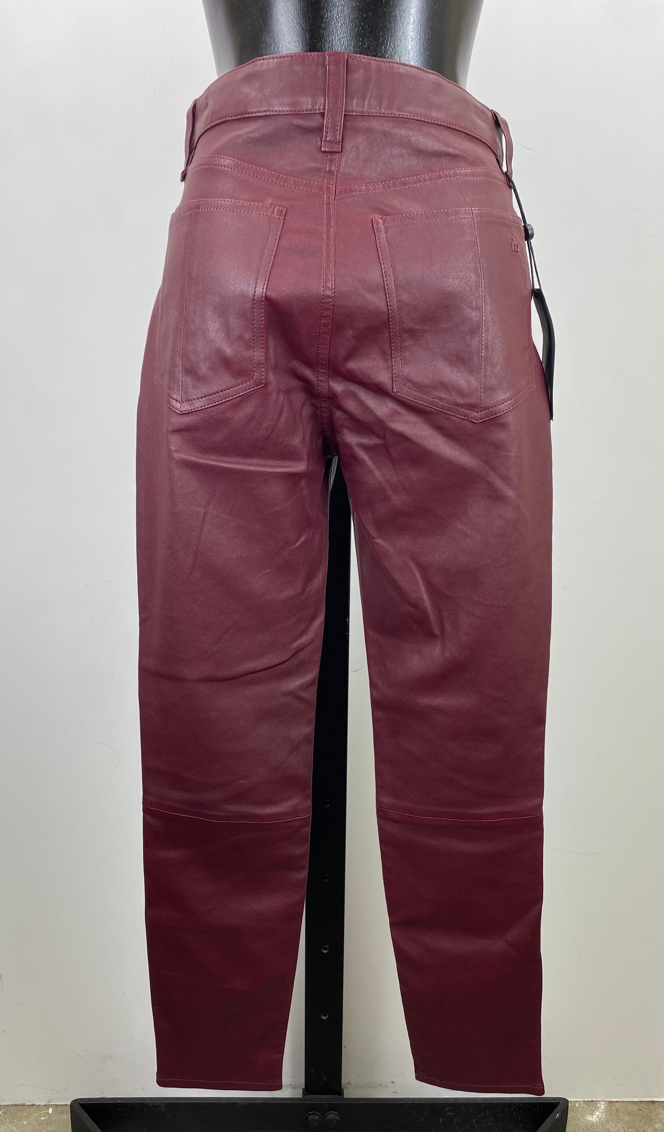 maroon leather jeans