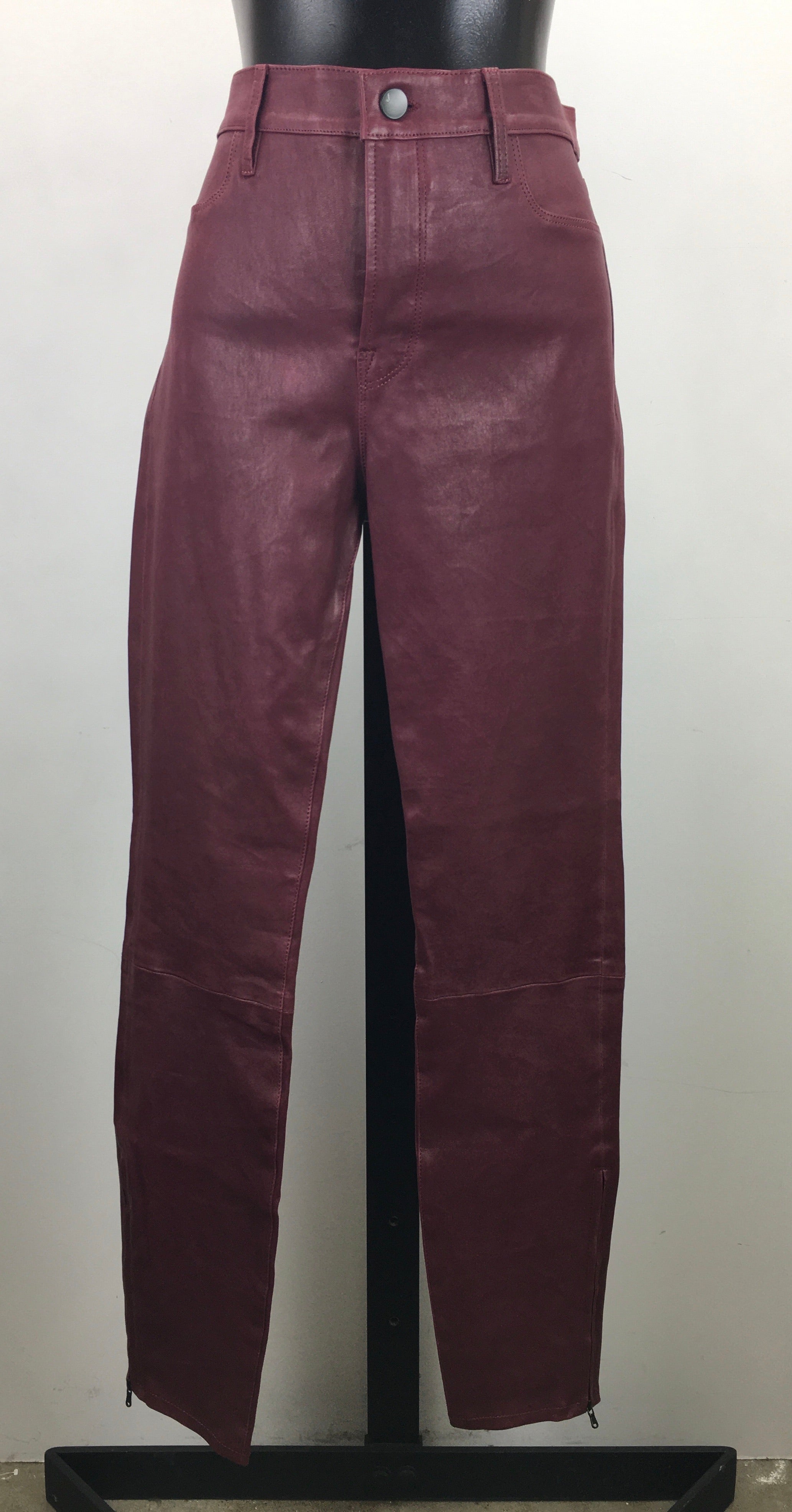 burgundy leather jeans