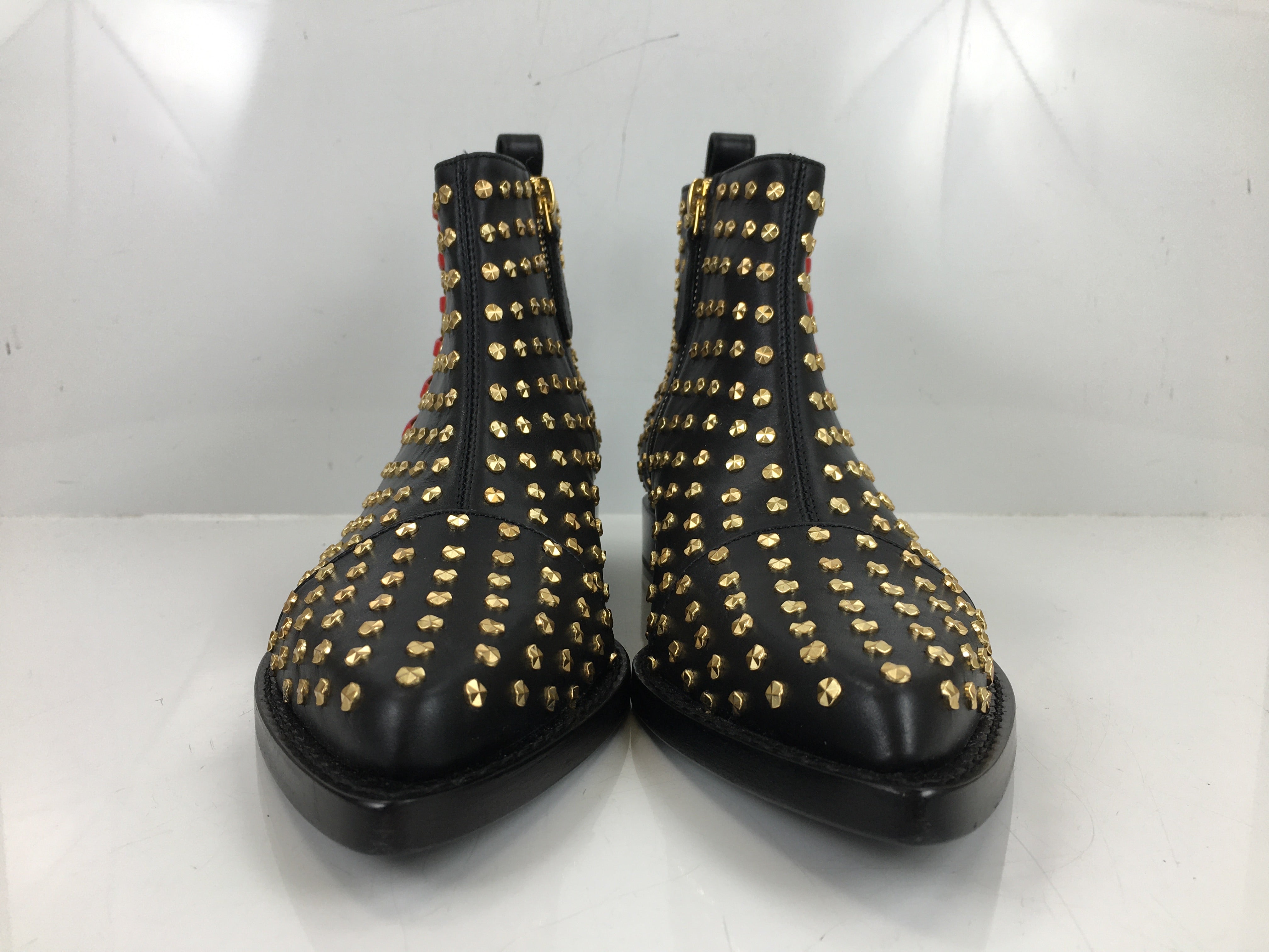 black leather studded chelsea boots