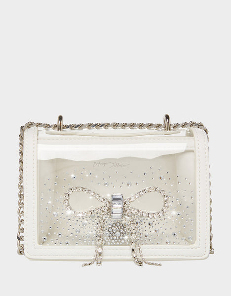 CLEAR CONVERTIBLE BAG WITH BOW WHITE | Bridal Handbags – Betsey Johnson