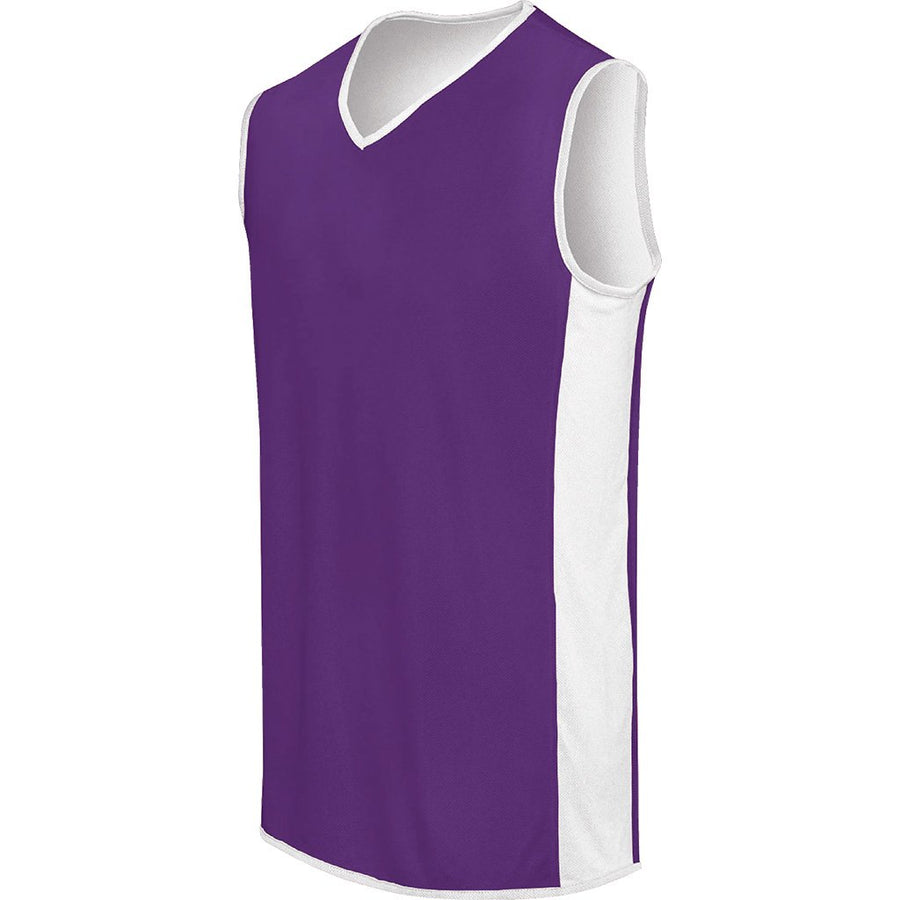 purple and white basketball jersey