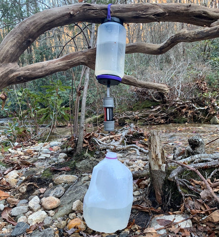 MODL utility bottle set up as gravity filtration with Pure MOD