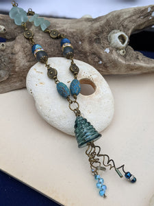 Smokey Blue Glass Jellyfish Necklace #3