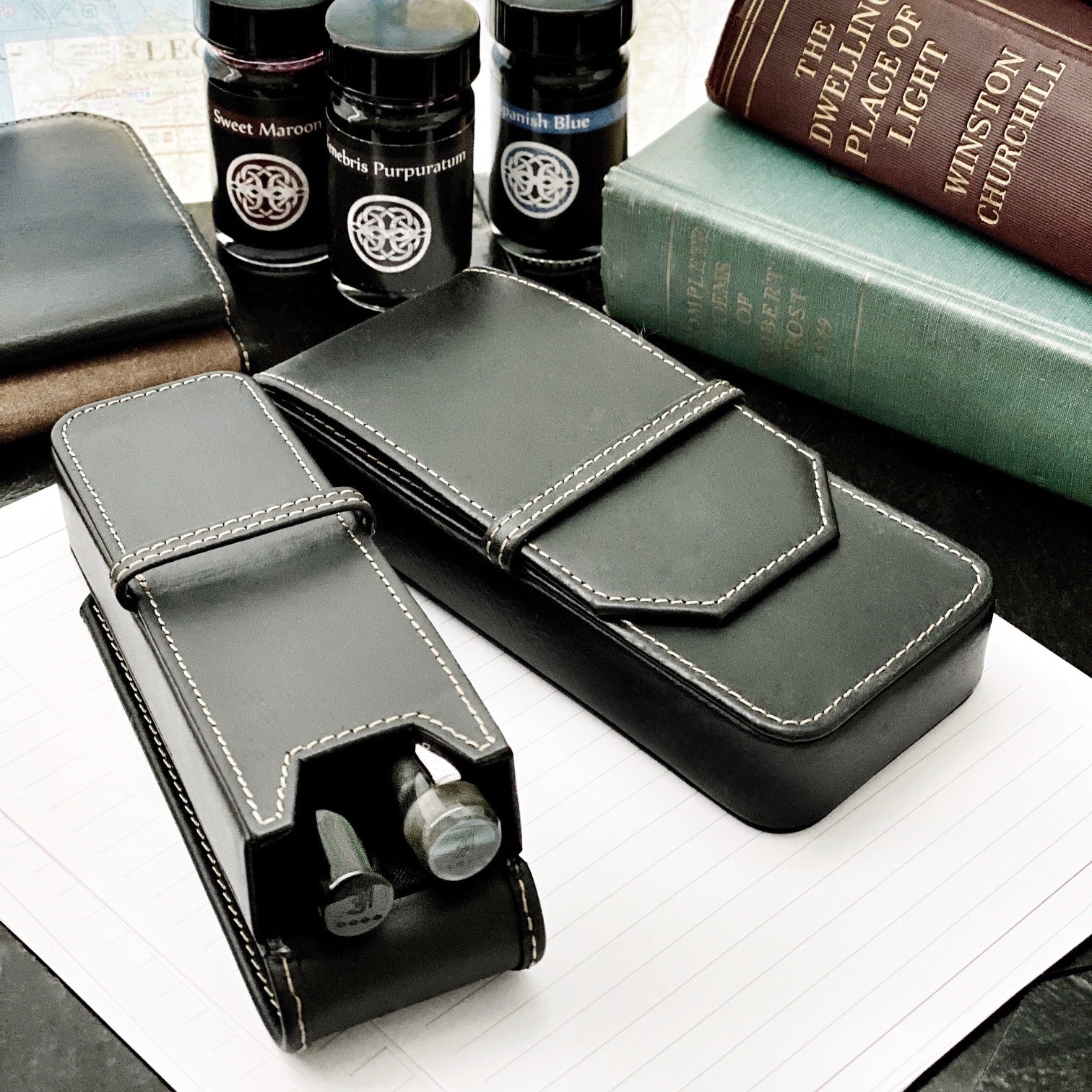 leather 3 pen case