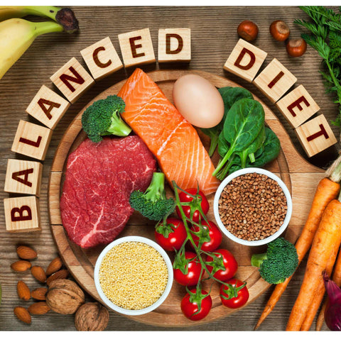 balanced diet sign and foods